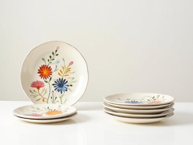 Set of exquisitely hand-painted ceramic plates